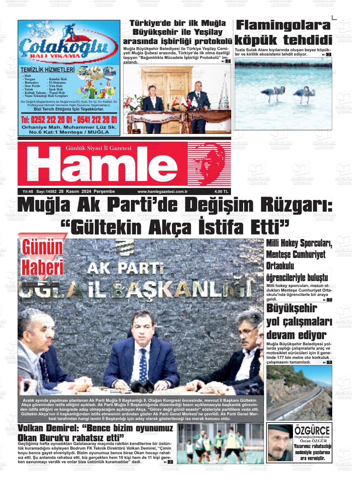 02 Aralık 2024 Hamle Gazete Manşeti