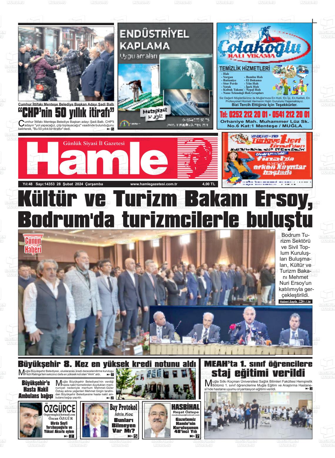 28 Şubat 2024 Hamle Gazete Manşeti