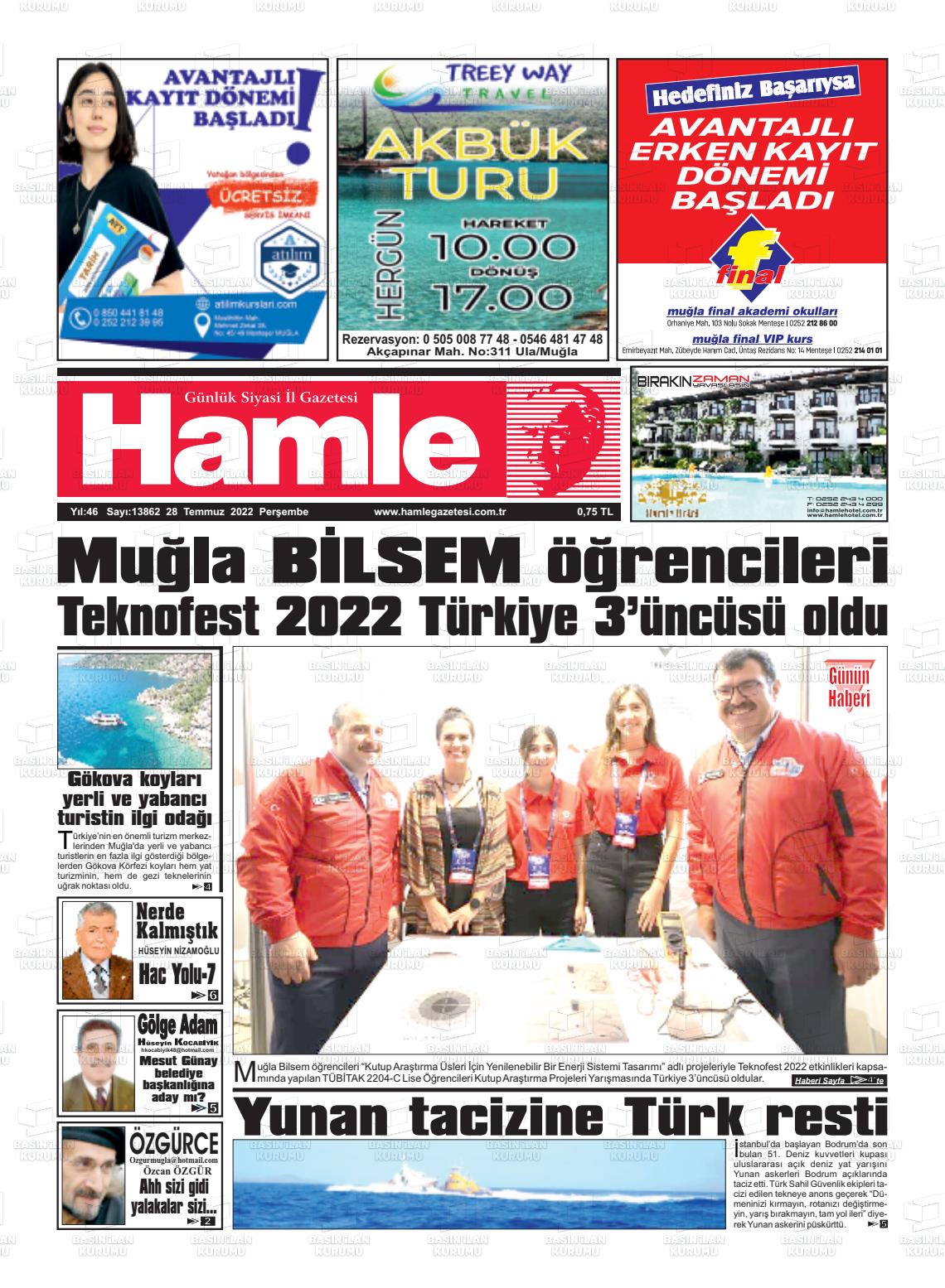 28 Temmuz 2022 Hamle Gazete Manşeti