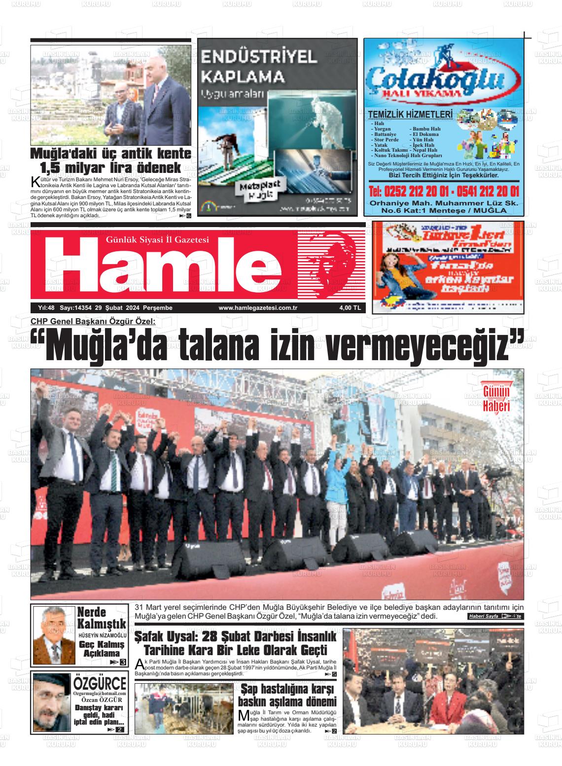 29 Şubat 2024 Hamle Gazete Manşeti