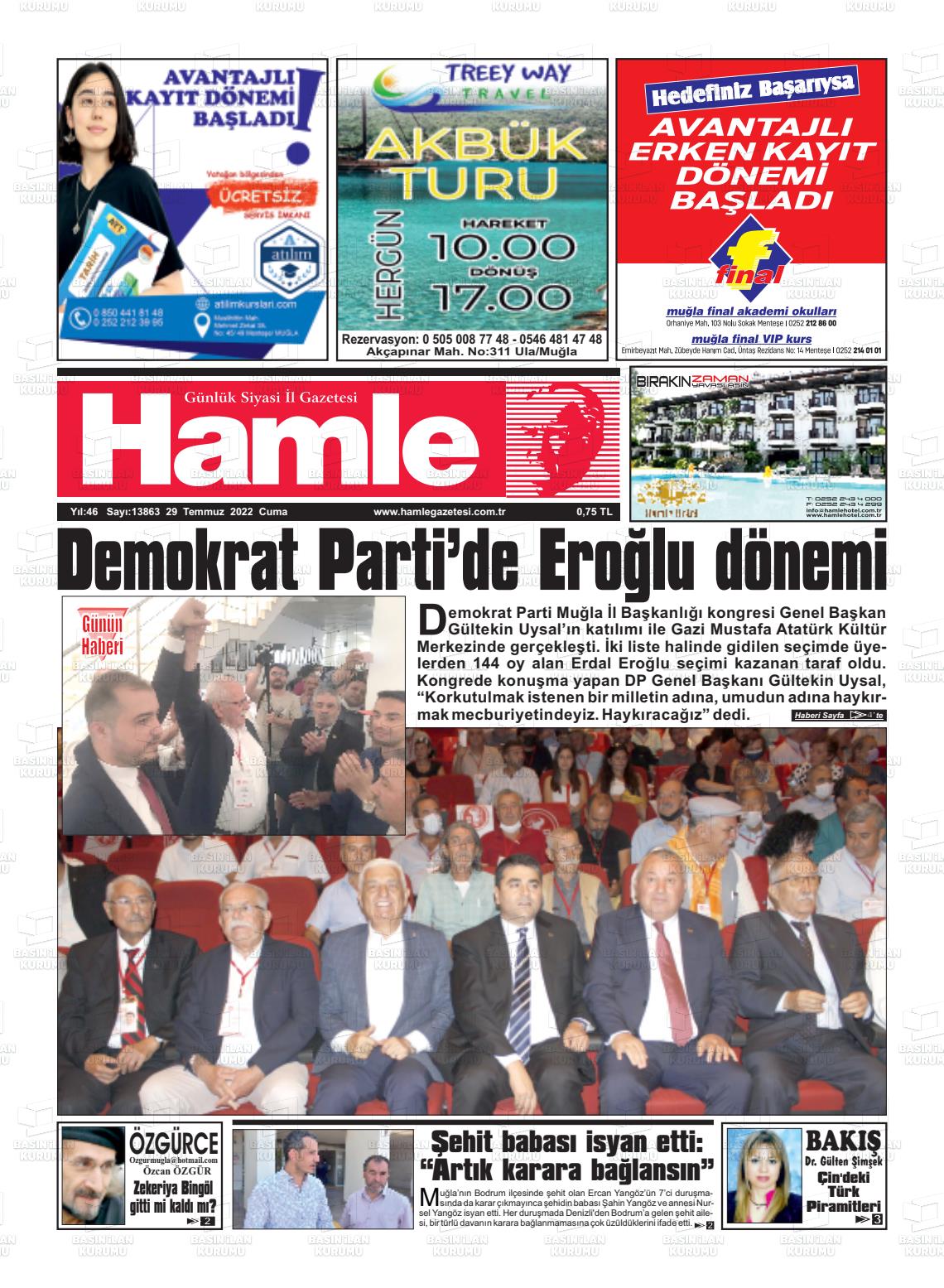 29 Temmuz 2022 Hamle Gazete Manşeti