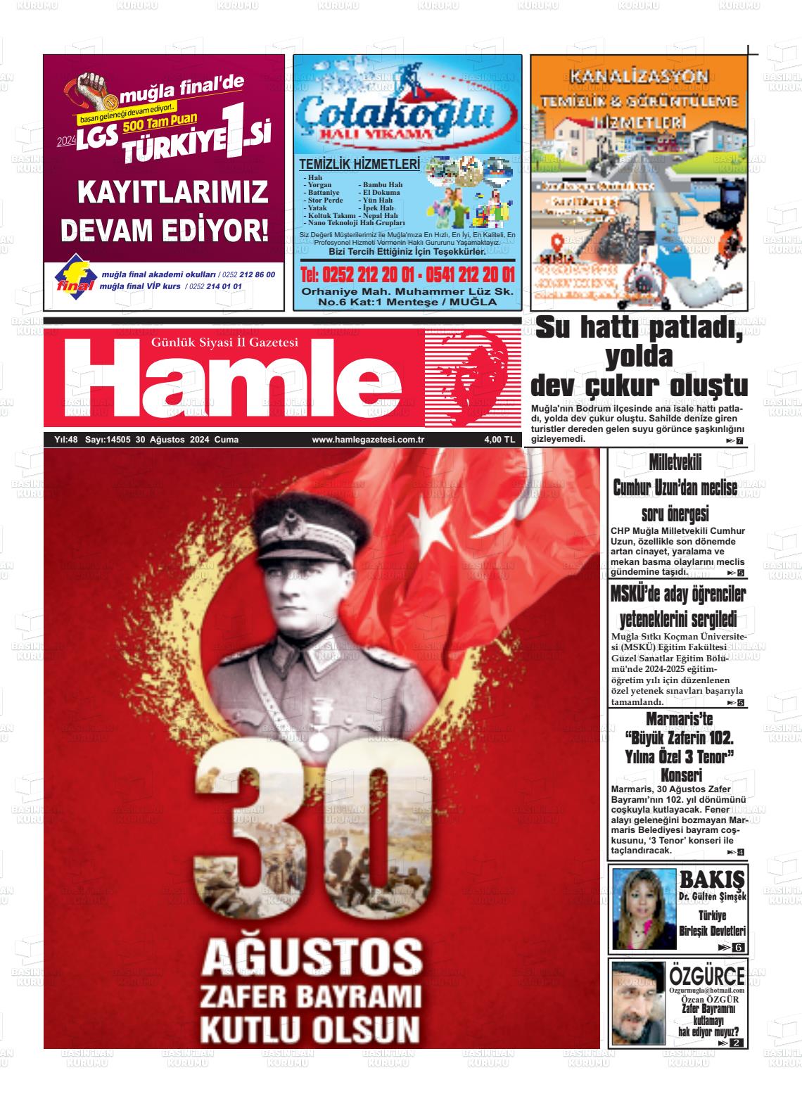 30 Ağustos 2024 Hamle Gazete Manşeti