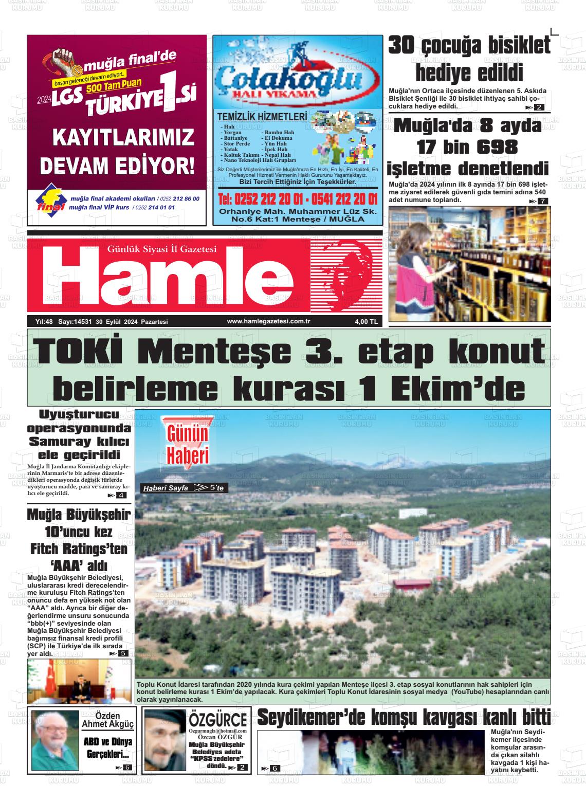 30 Eylül 2024 Hamle Gazete Manşeti