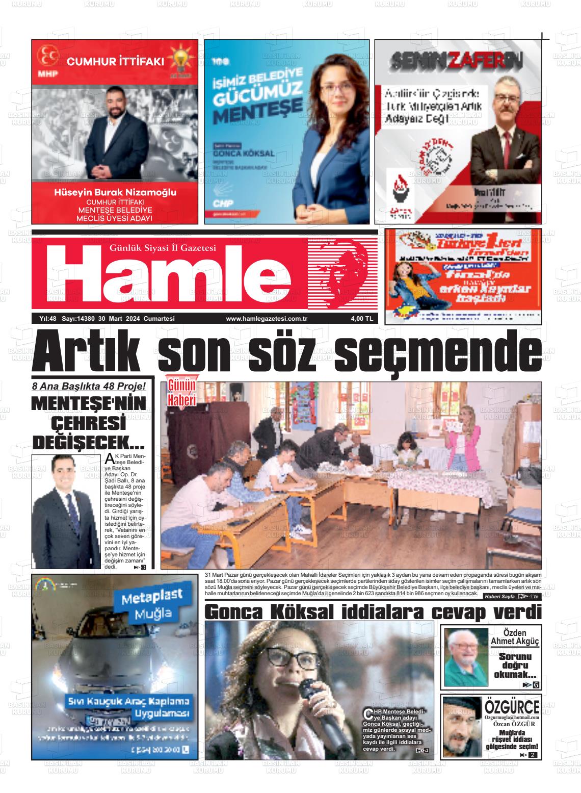 30 Mart 2024 Hamle Gazete Manşeti