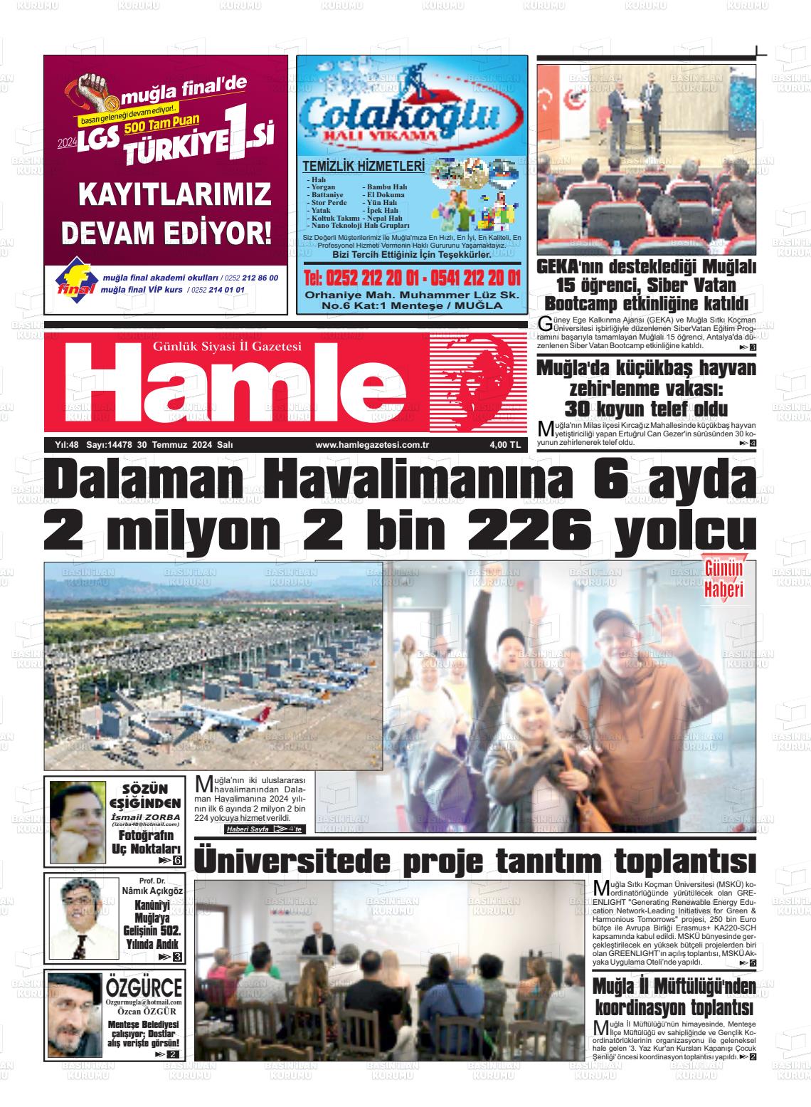 30 Temmuz 2024 Hamle Gazete Manşeti