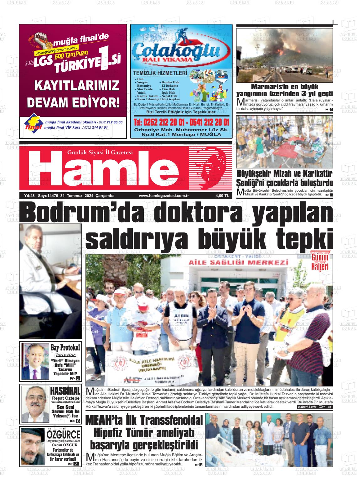 31 Temmuz 2024 Hamle Gazete Manşeti