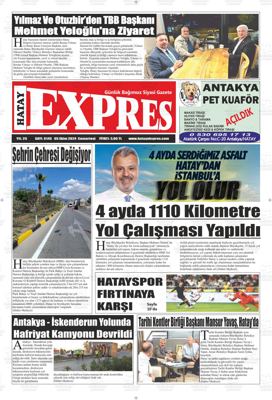 05 Ekim 2024 Hatay Ekspres Gazete Manşeti