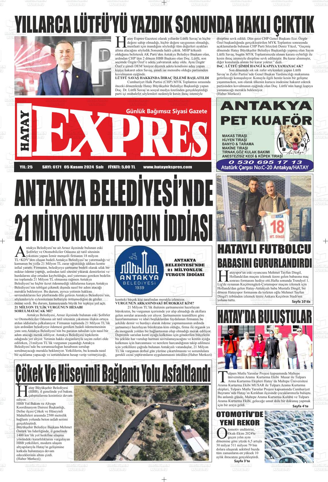 05 Kasım 2024 Hatay Ekspres Gazete Manşeti