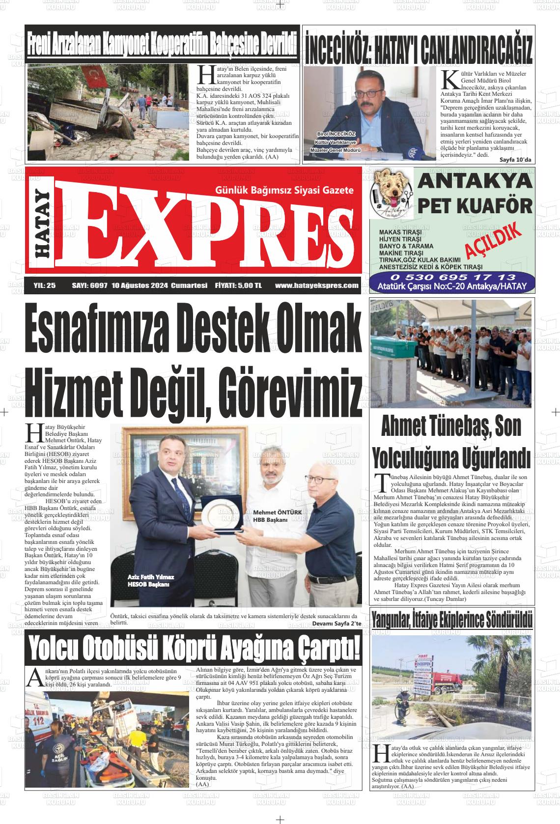 10 Ağustos 2024 Hatay Ekspres Gazete Manşeti