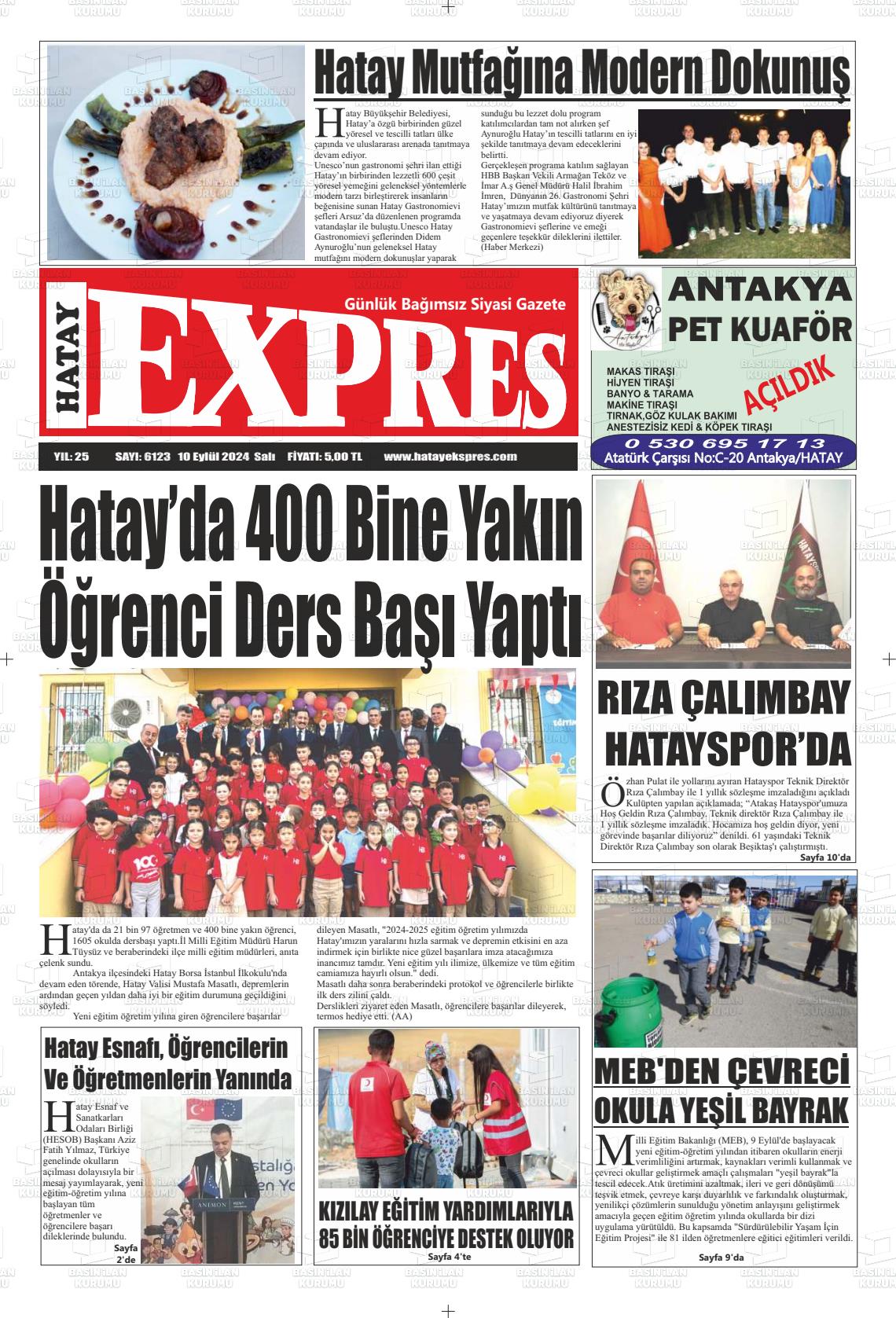 10 Eylül 2024 Hatay Ekspres Gazete Manşeti