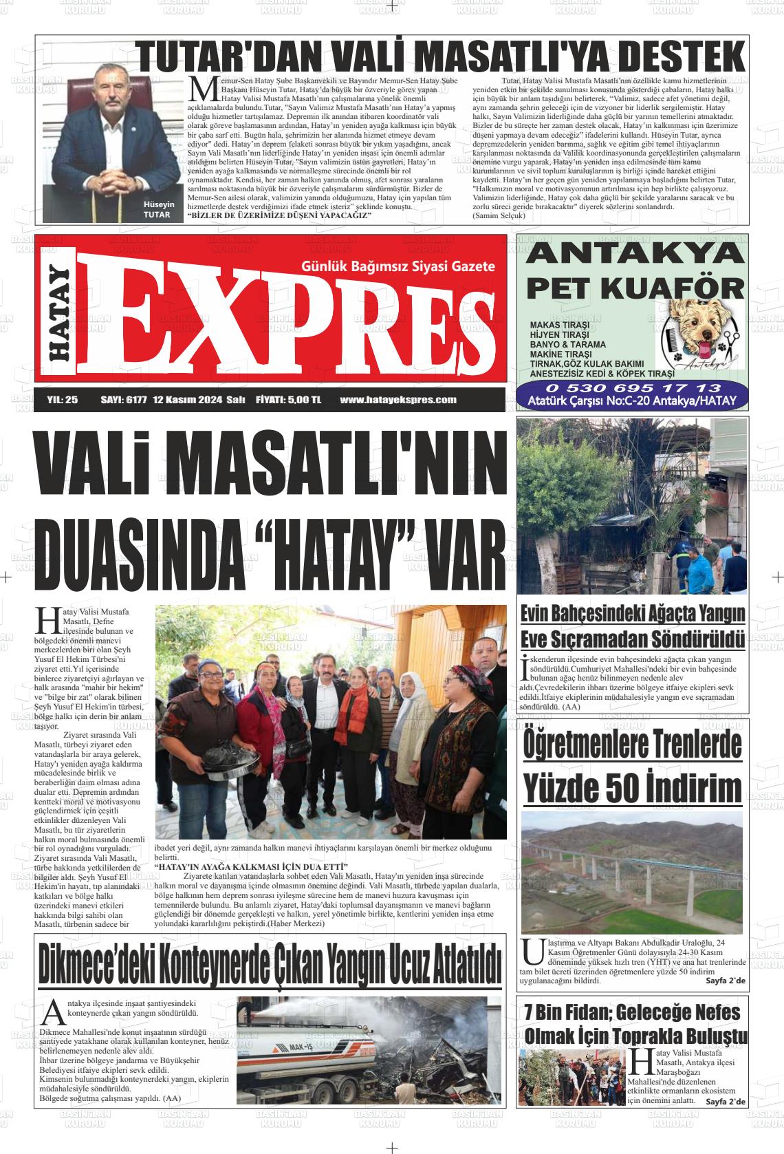 12 Kasım 2024 Hatay Ekspres Gazete Manşeti