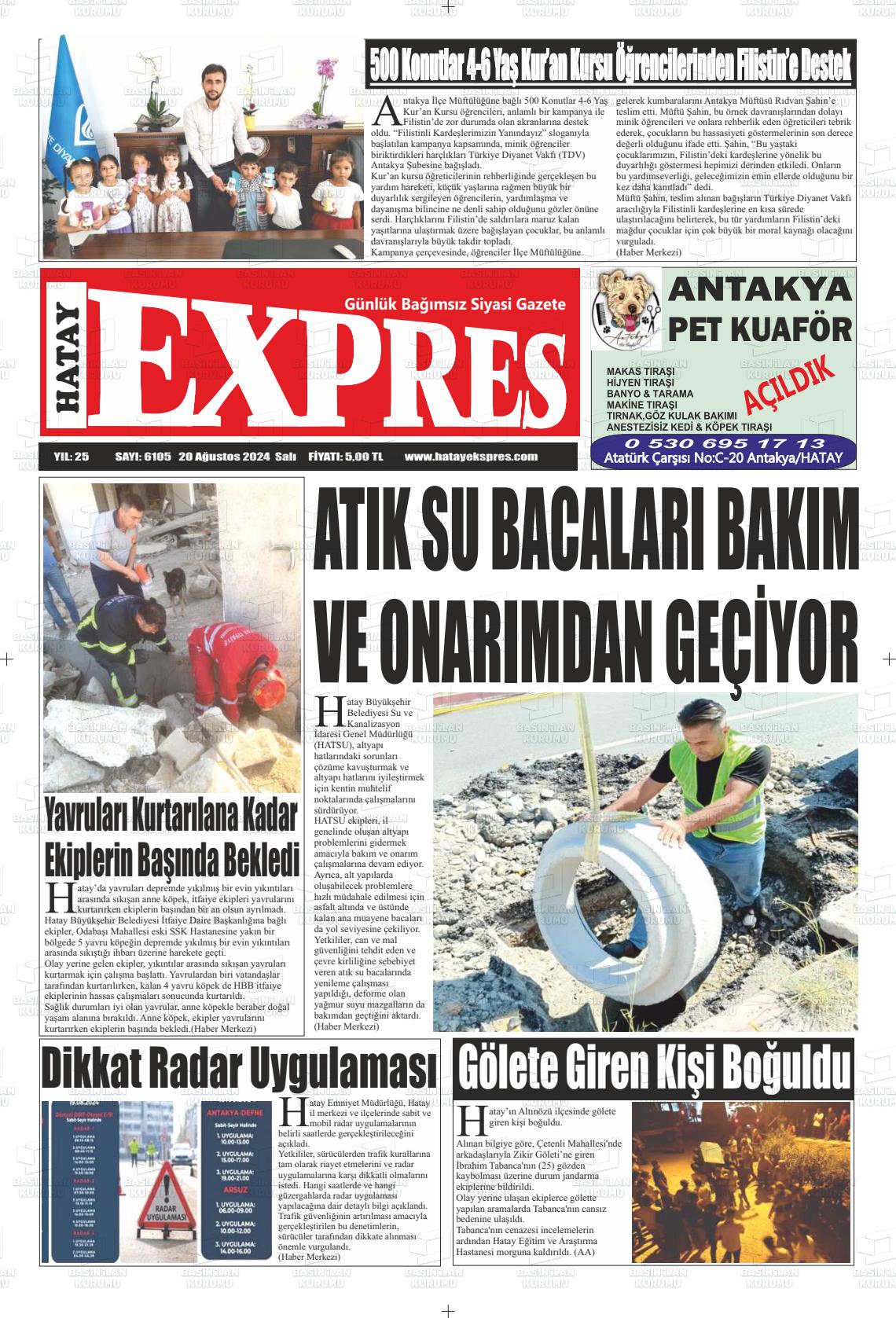 20 Ağustos 2024 Hatay Ekspres Gazete Manşeti