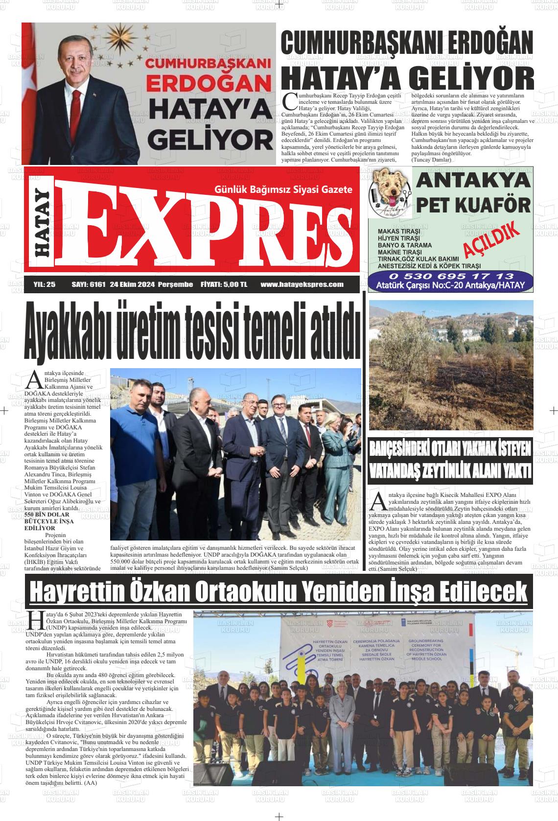 24 Ekim 2024 Hatay Ekspres Gazete Manşeti