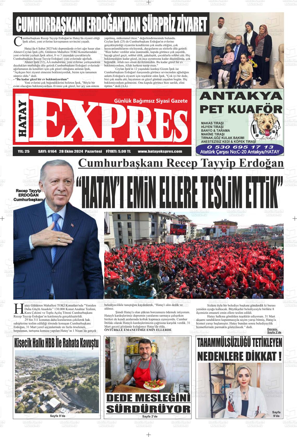 28 Ekim 2024 Hatay Ekspres Gazete Manşeti