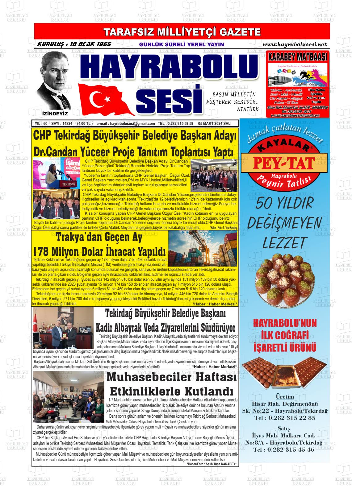 07 Mart 2024 Hayrabolu Sesi Gazete Manşeti