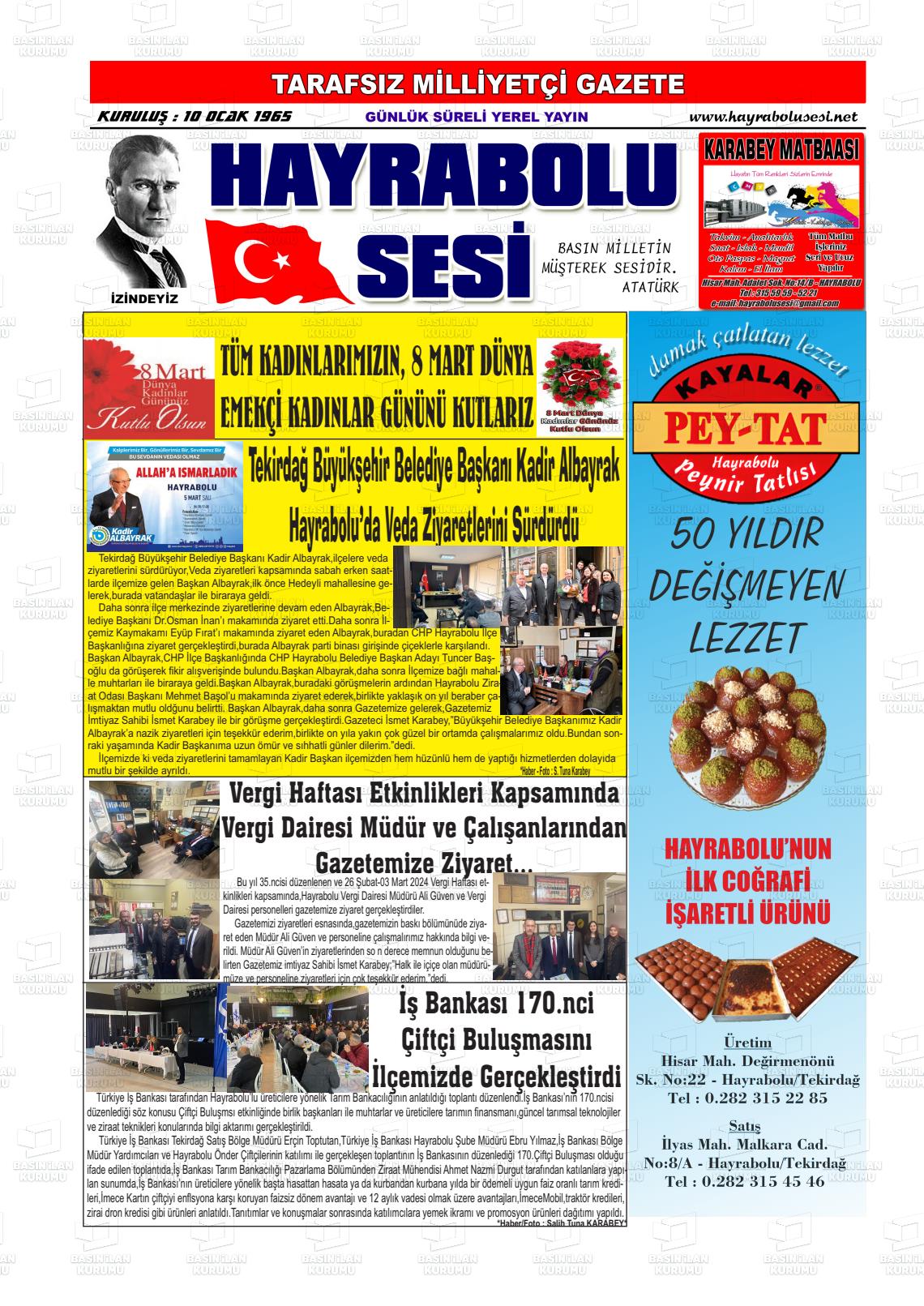 08 Mart 2024 Hayrabolu Sesi Gazete Manşeti