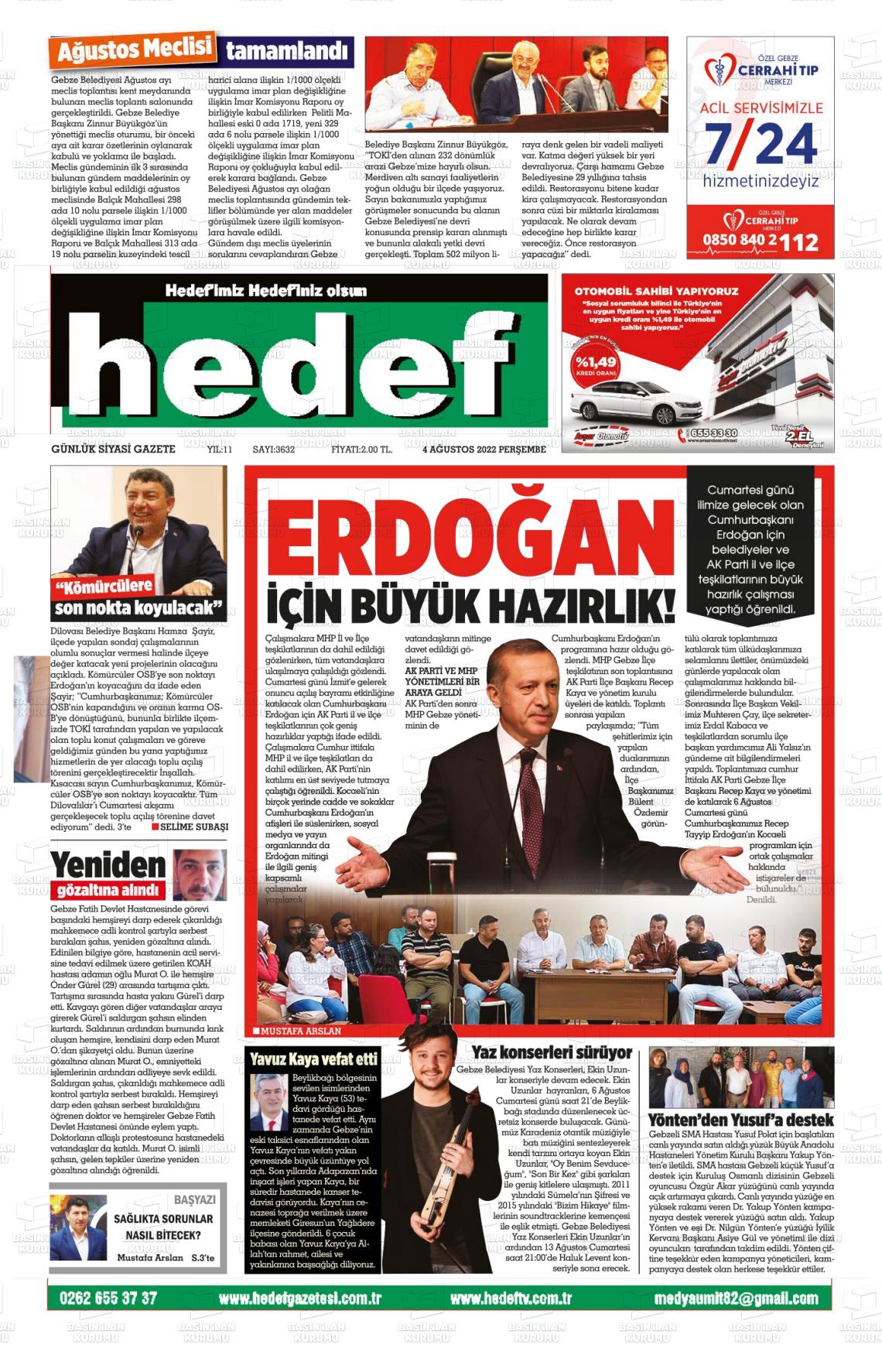 04 Ağustos 2022 Hedef Gazete Manşeti