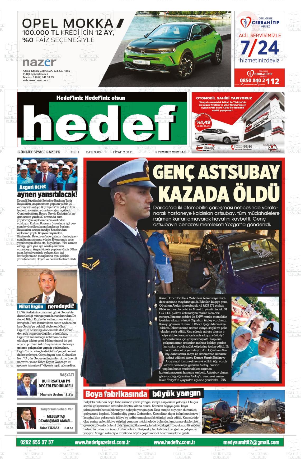 05 Temmuz 2022 Hedef Gazete Manşeti