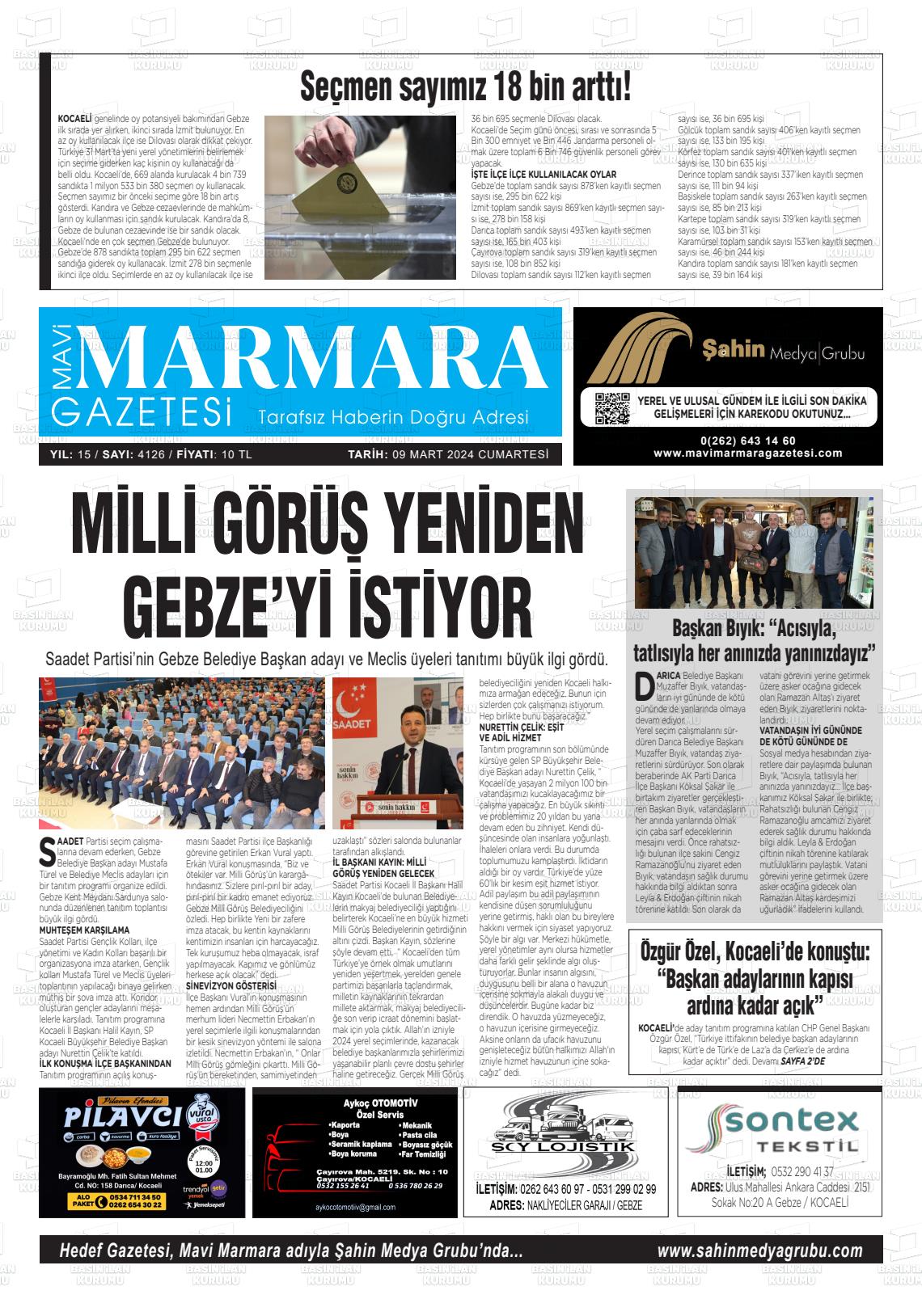 09 Mart 2024 Hedef Gazete Manşeti