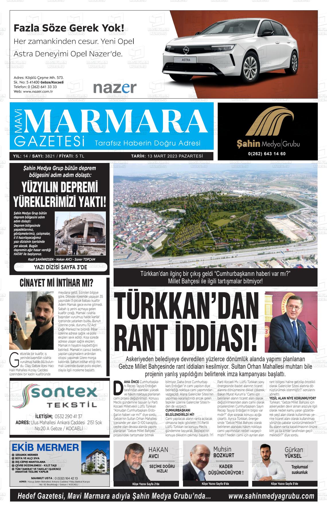 13 Mart 2023 Hedef Gazete Manşeti