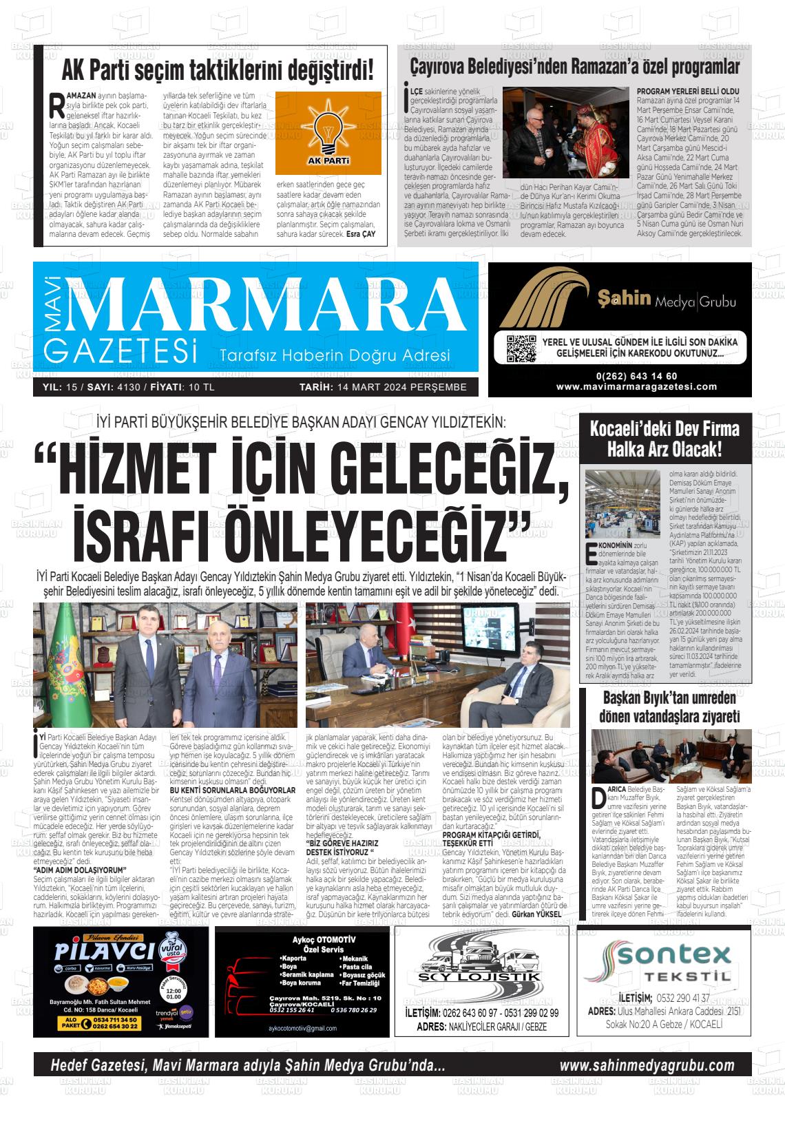 14 Mart 2024 Hedef Gazete Manşeti