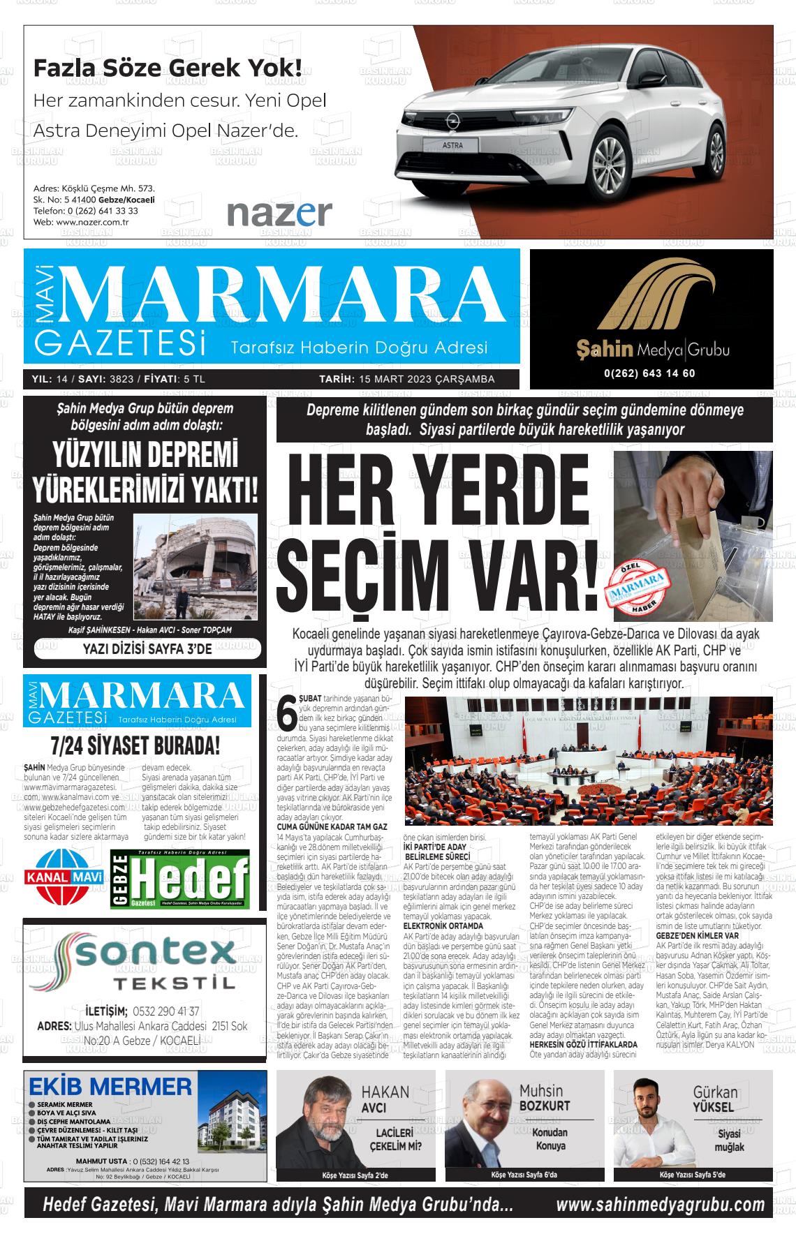 15 Mart 2023 Hedef Gazete Manşeti