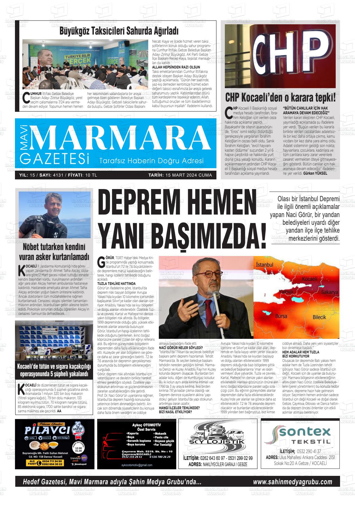 15 Mart 2024 Hedef Gazete Manşeti