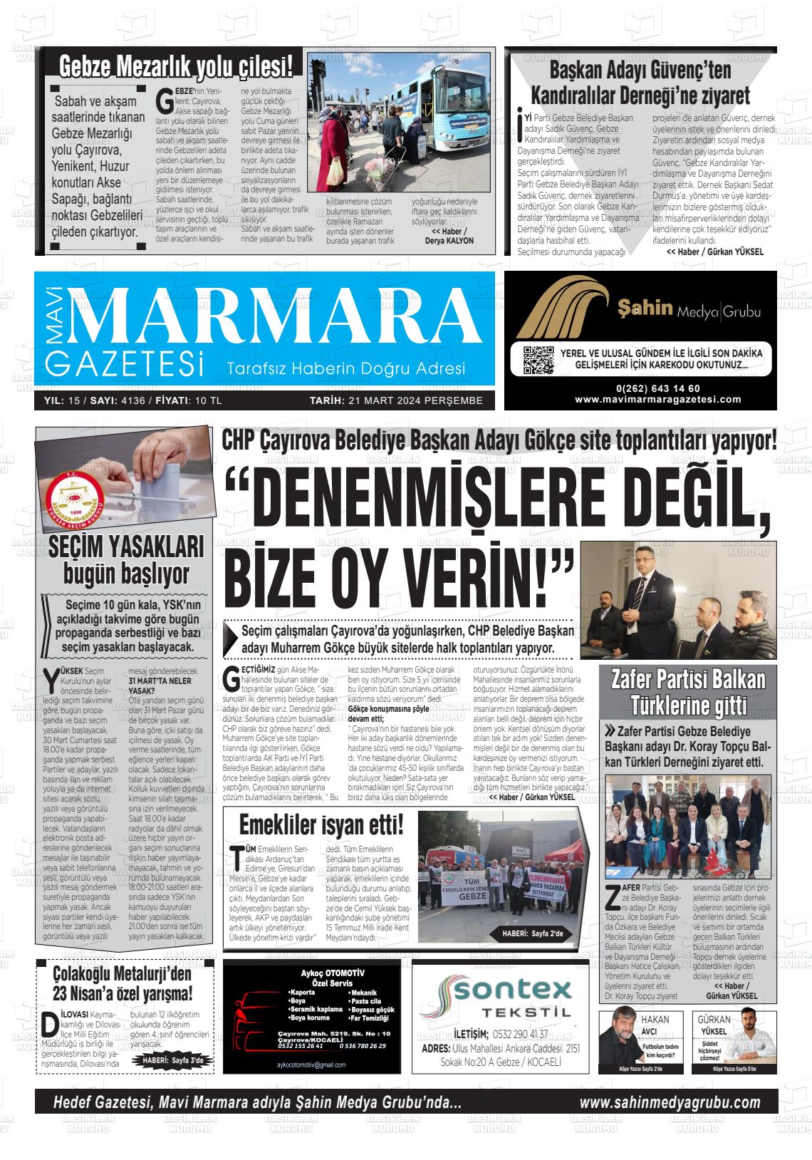 21 Mart 2024 Hedef Gazete Manşeti