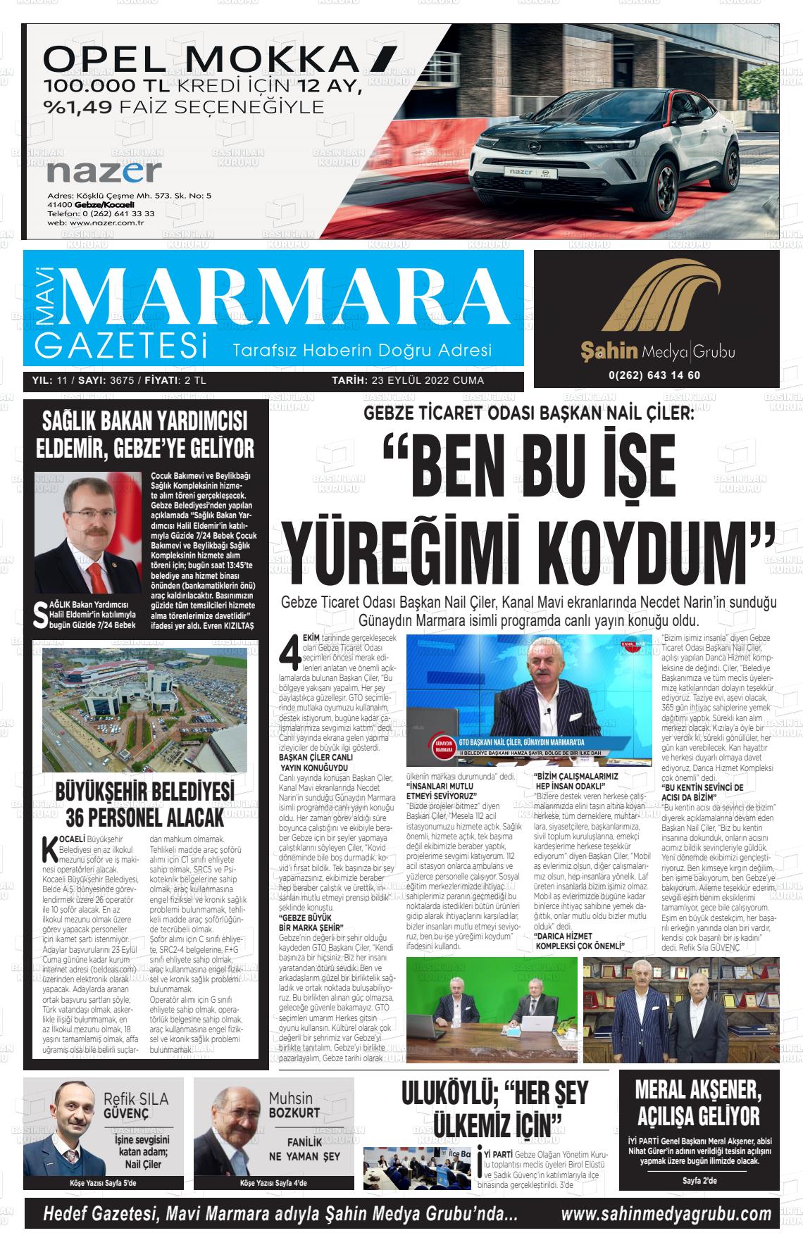 23 Eylül 2022 Hedef Gazete Manşeti