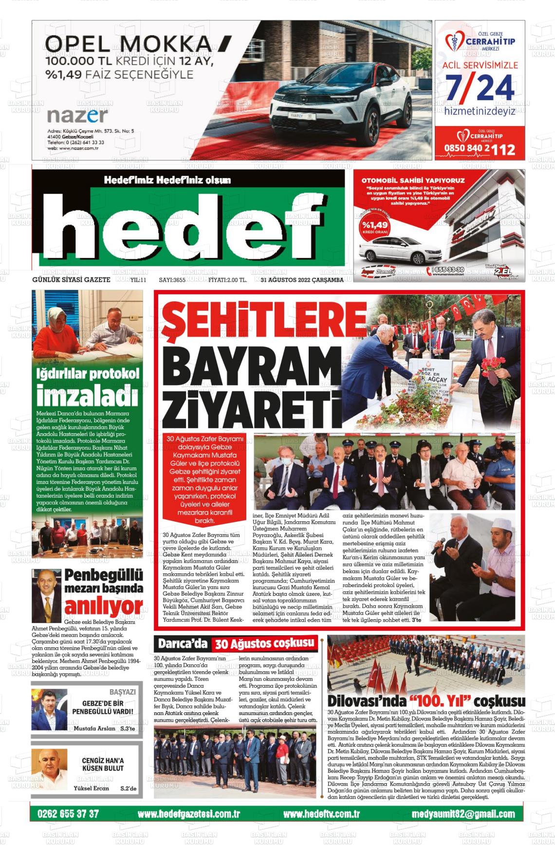 31 Ağustos 2022 Hedef Gazete Manşeti