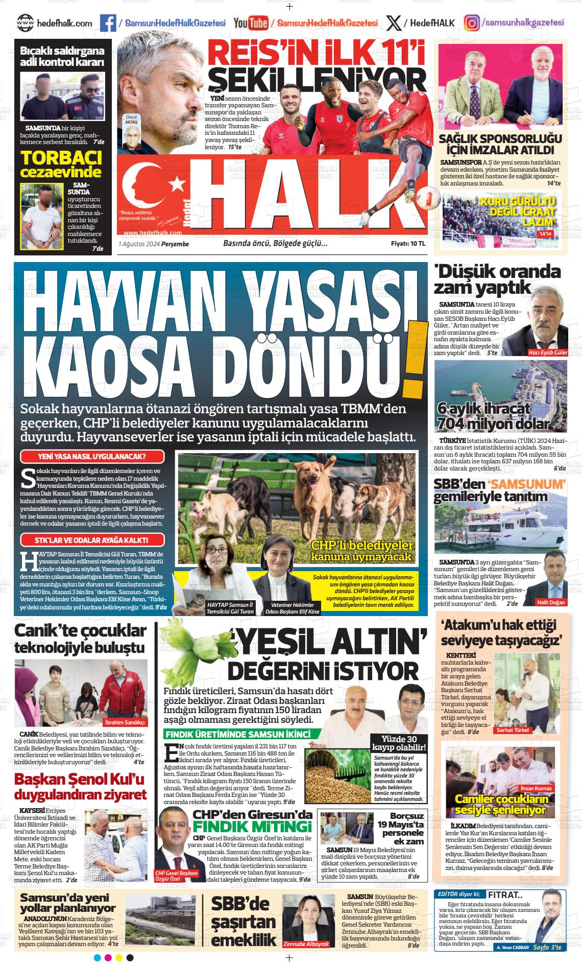 01 Ağustos 2024 Hedef Halk Gazete Manşeti