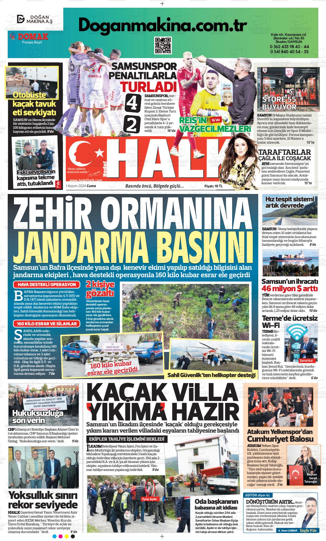 01 Kasım 2024 Hedef Halk Gazete Manşeti