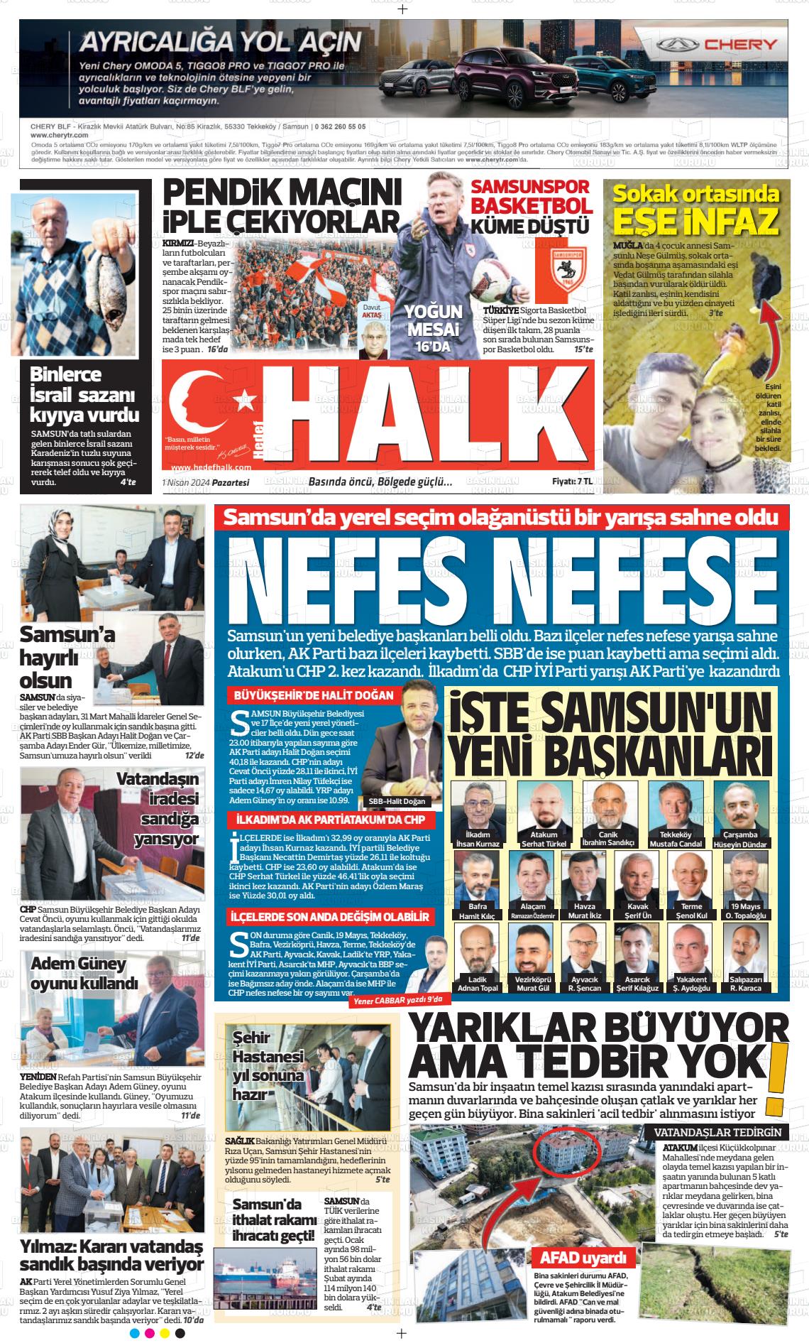 01 Nisan 2024 Hedef Halk Gazete Manşeti