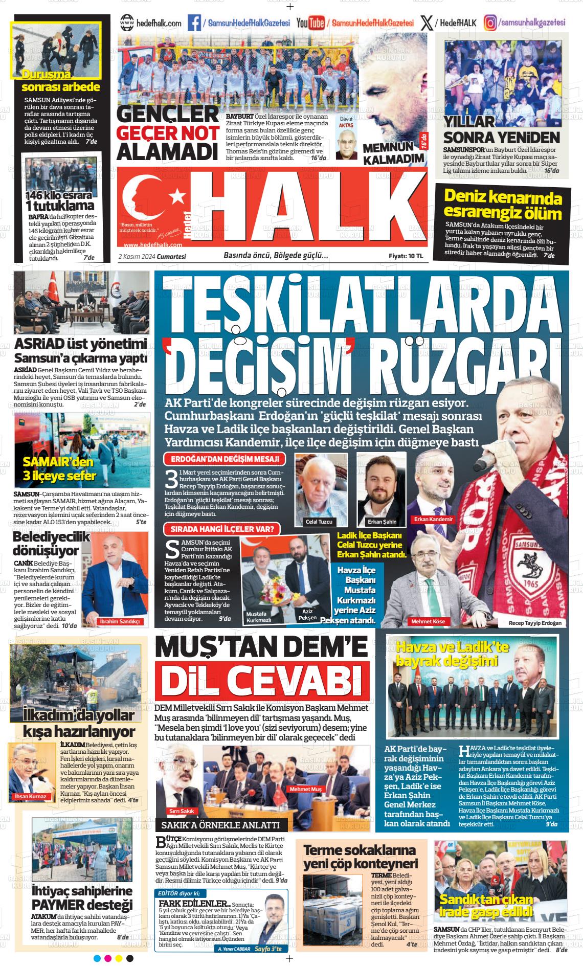 02 Kasım 2024 Hedef Halk Gazete Manşeti