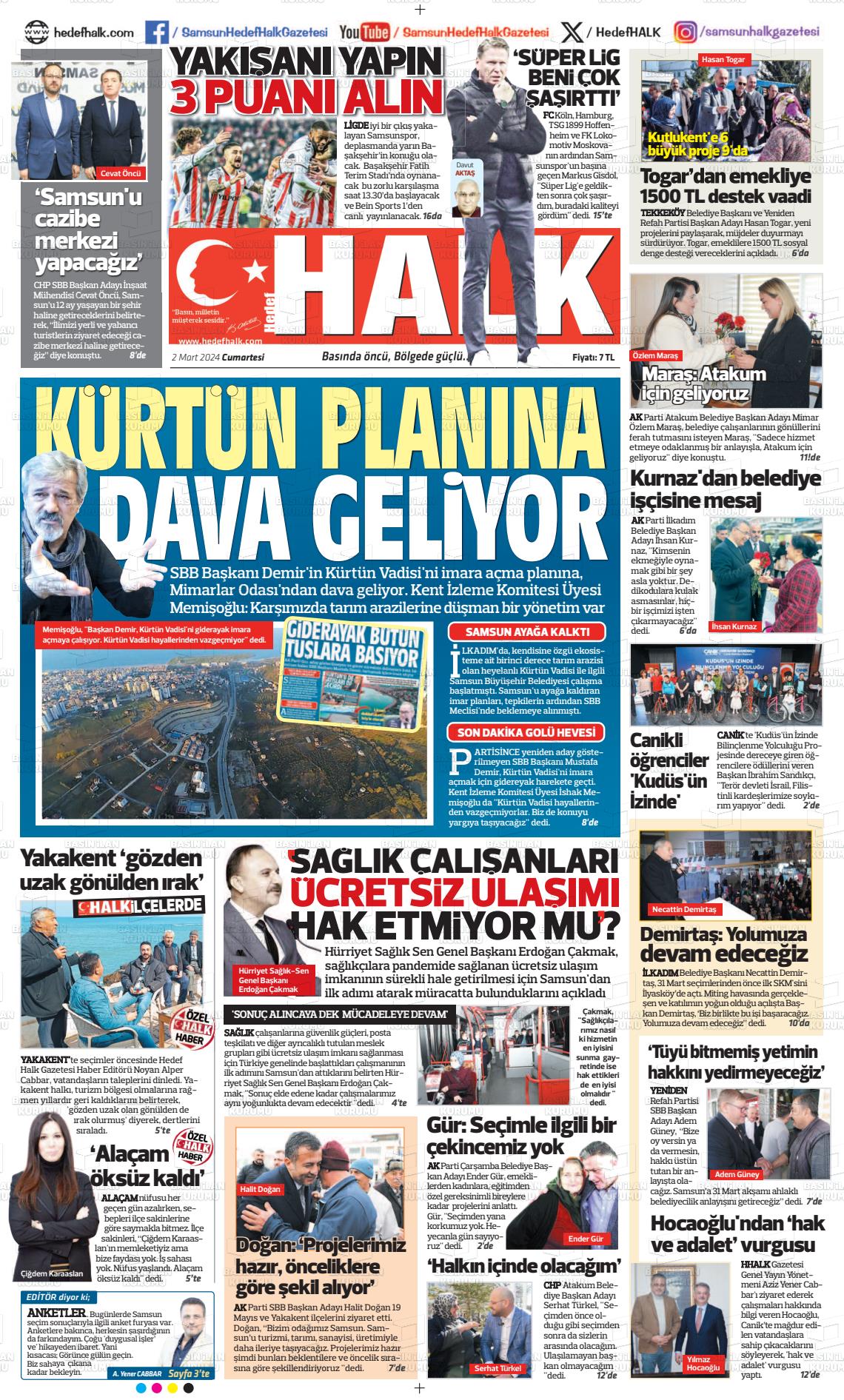 02 Mart 2024 Hedef Halk Gazete Manşeti