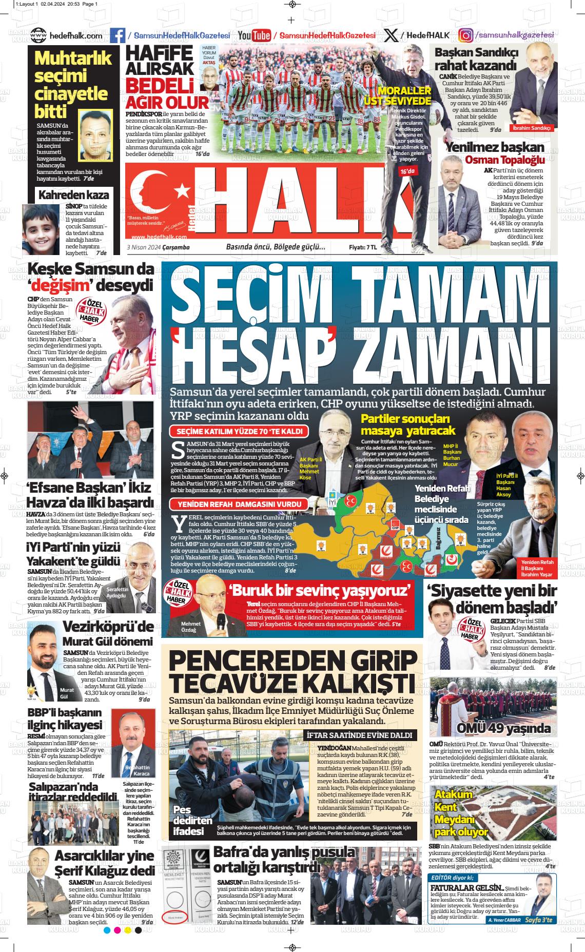 03 Nisan 2024 Hedef Halk Gazete Manşeti