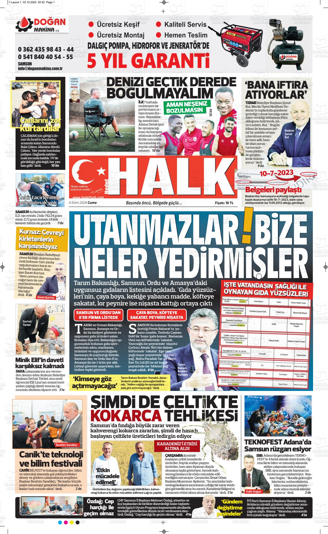 04 Ekim 2024 Hedef Halk Gazete Manşeti