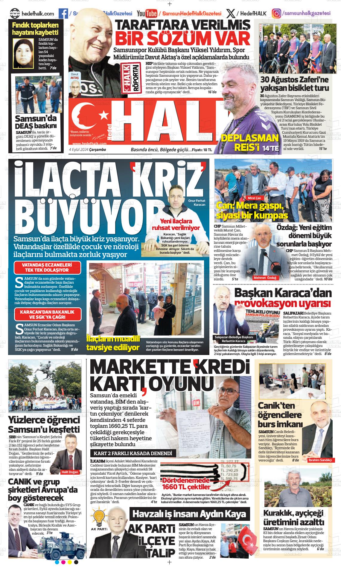 04 Eylül 2024 Hedef Halk Gazete Manşeti