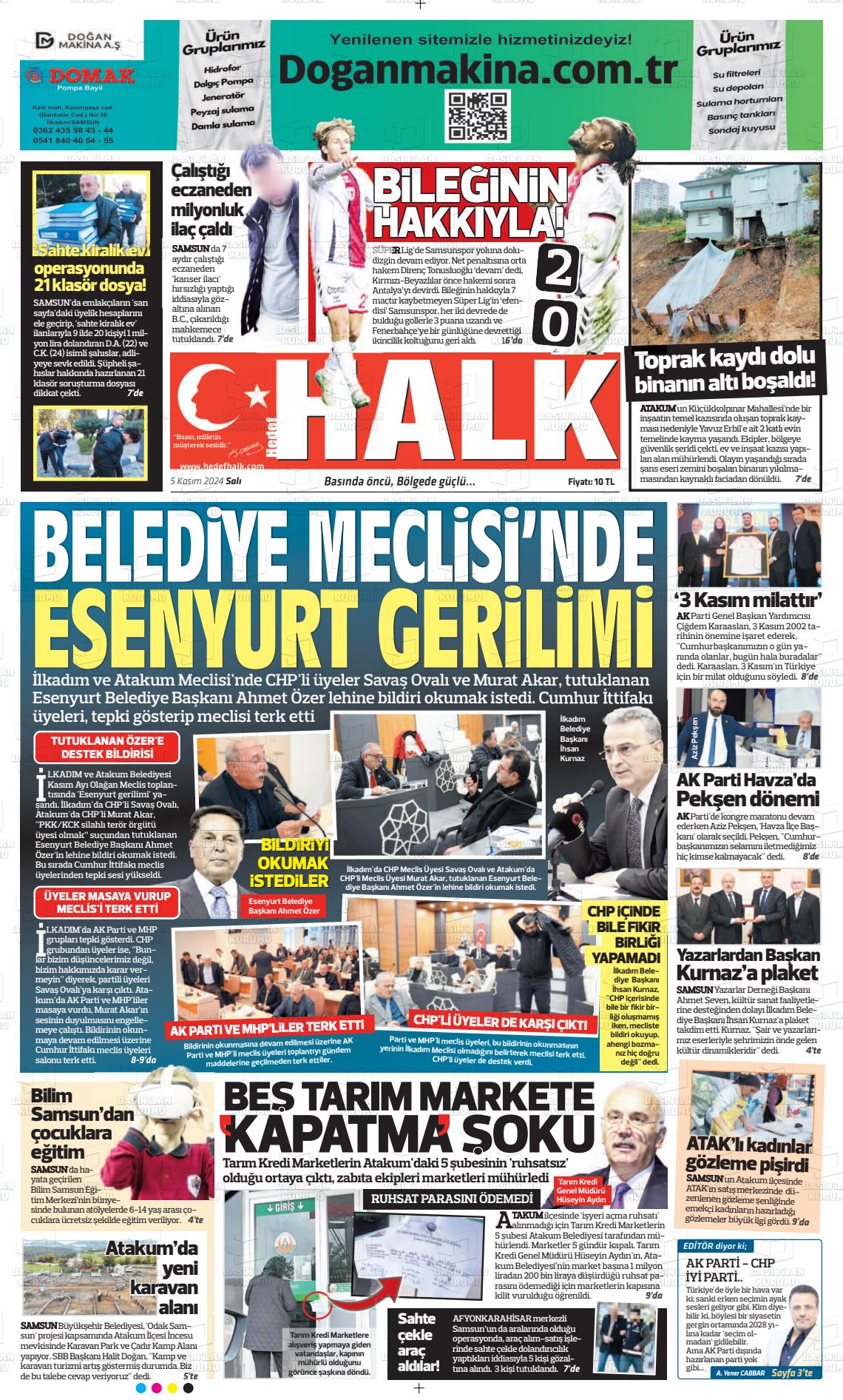 05 Kasım 2024 Hedef Halk Gazete Manşeti