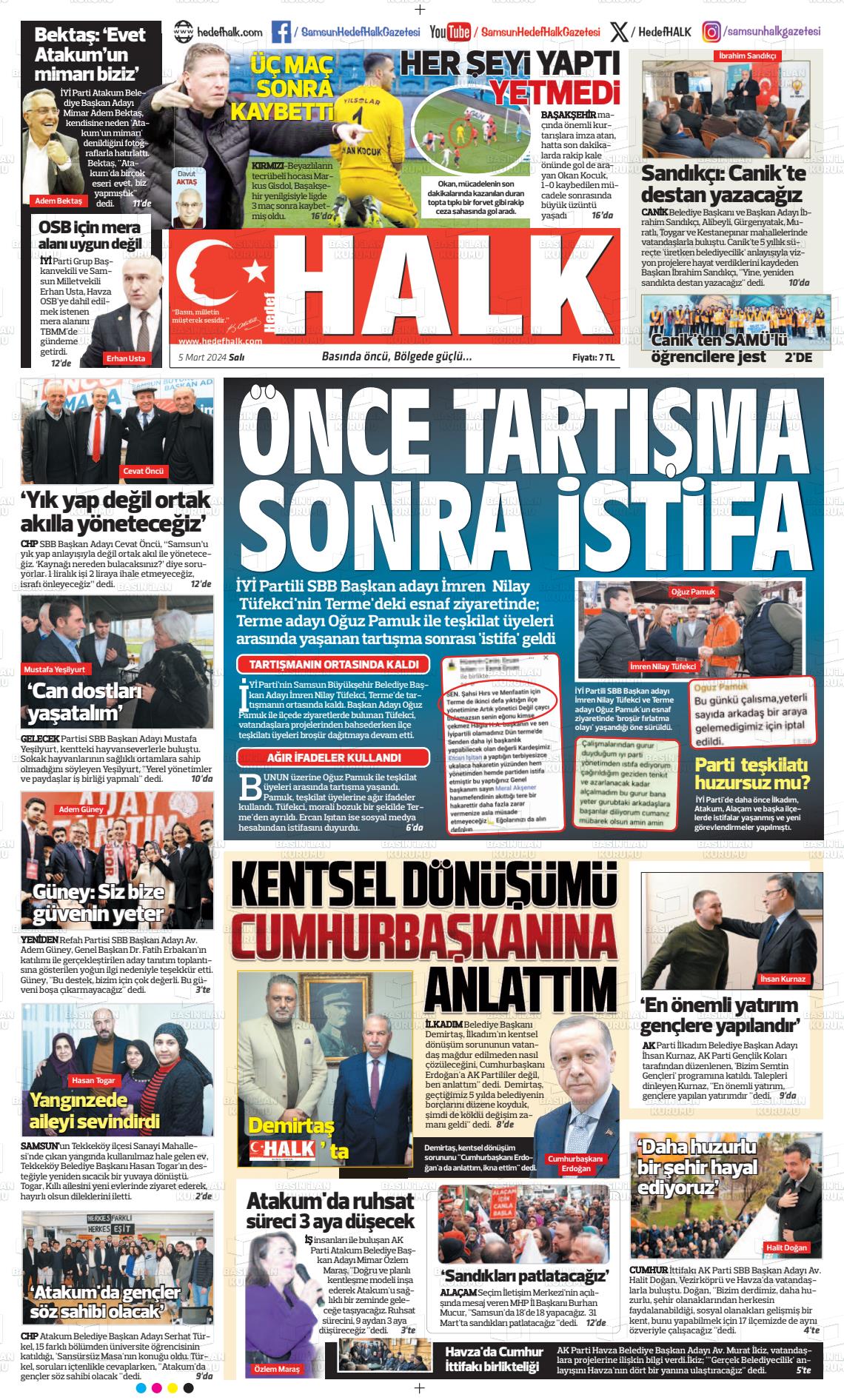 06 Mart 2024 Hedef Halk Gazete Manşeti