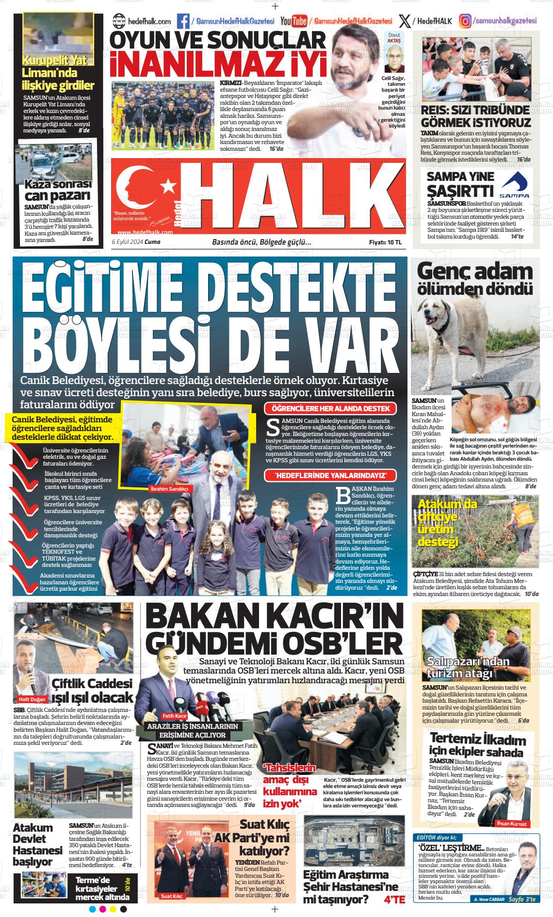 06 Eylül 2024 Hedef Halk Gazete Manşeti