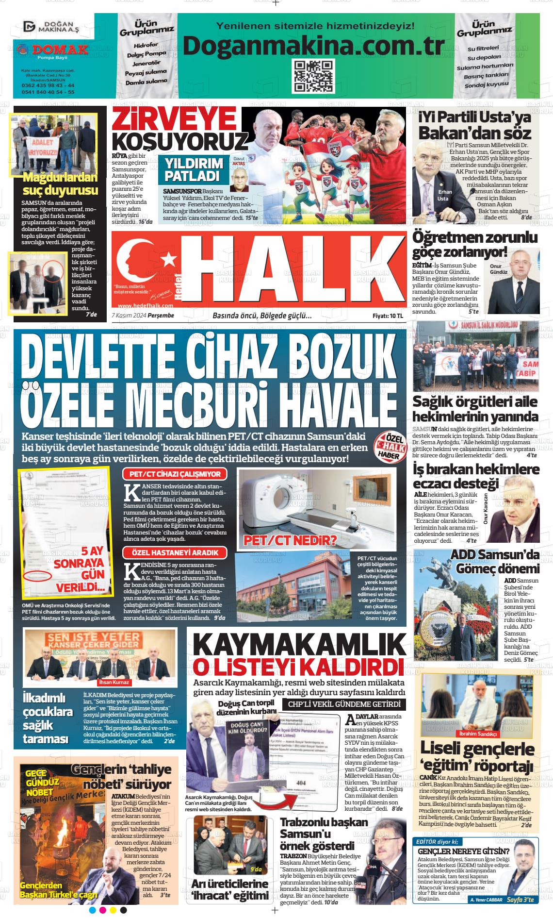 07 Kasım 2024 Hedef Halk Gazete Manşeti