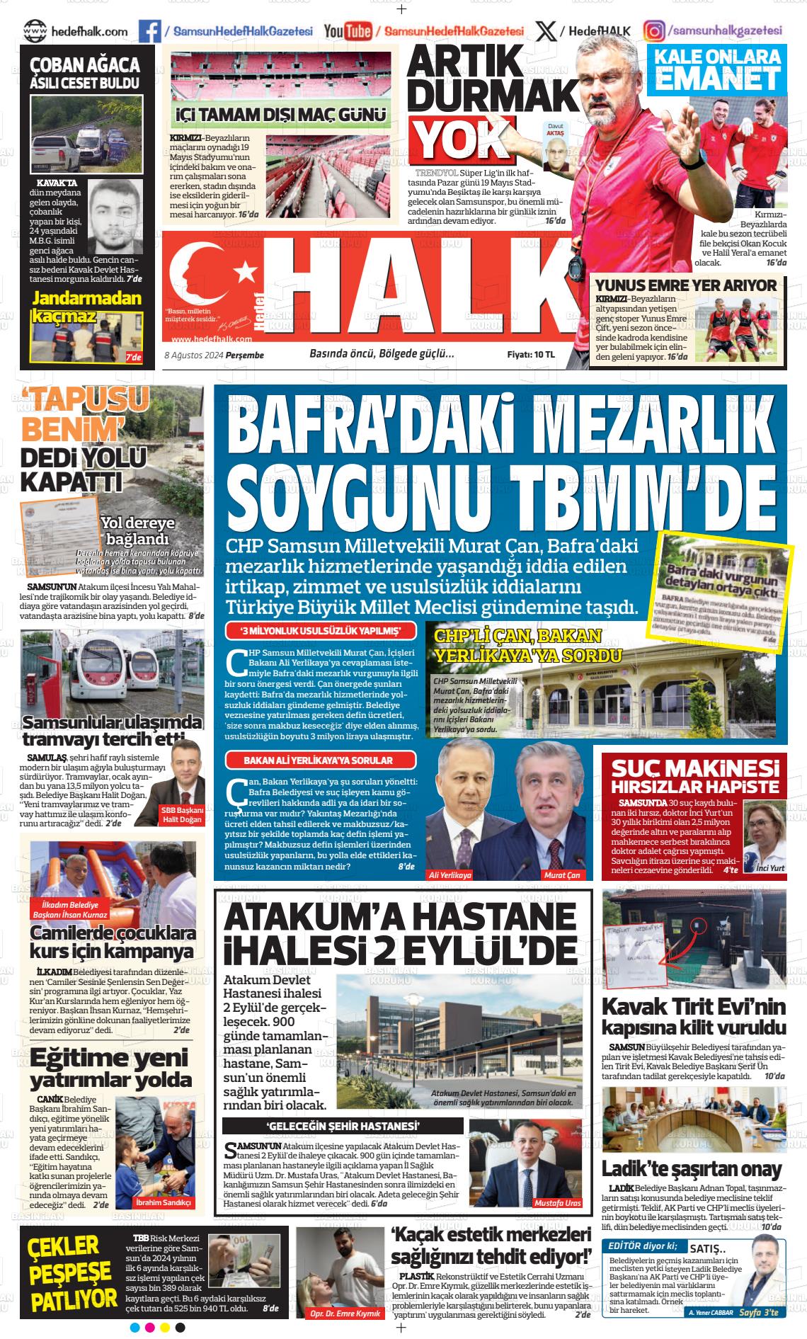 08 Ağustos 2024 Hedef Halk Gazete Manşeti