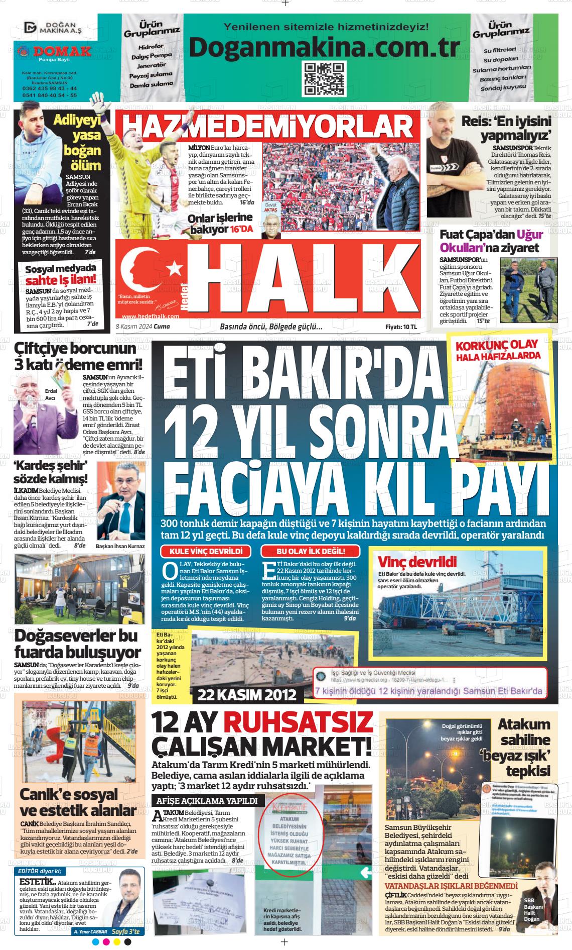 08 Kasım 2024 Hedef Halk Gazete Manşeti