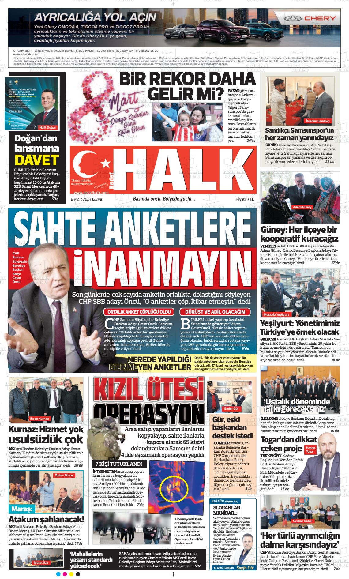 08 Mart 2024 Hedef Halk Gazete Manşeti