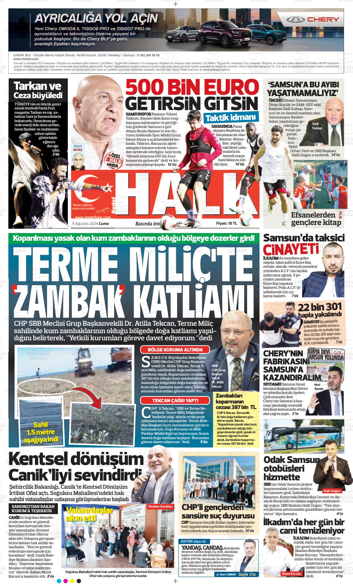 09 Ağustos 2024 Hedef Halk Gazete Manşeti