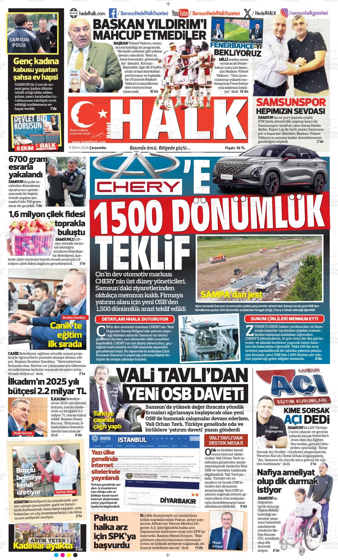 09 Ekim 2024 Hedef Halk Gazete Manşeti