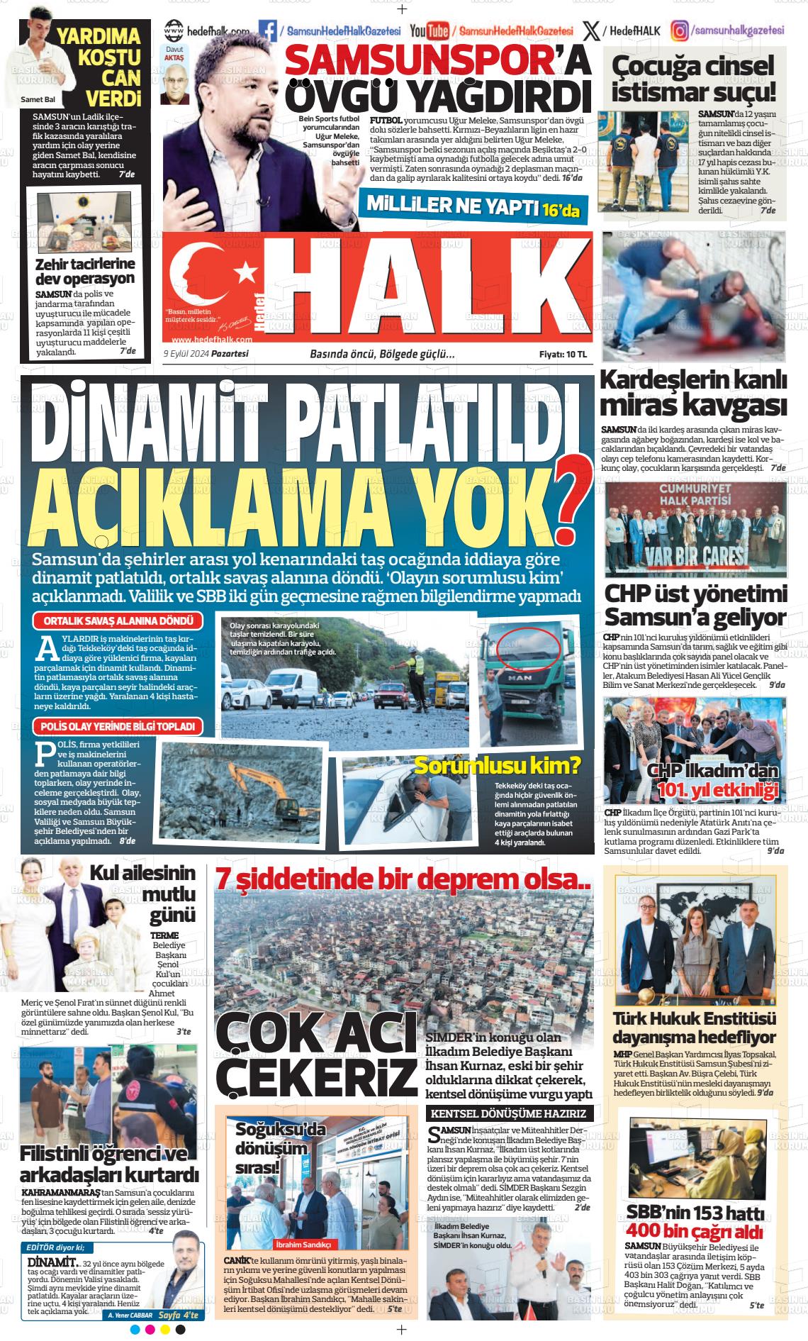 09 Eylül 2024 Hedef Halk Gazete Manşeti