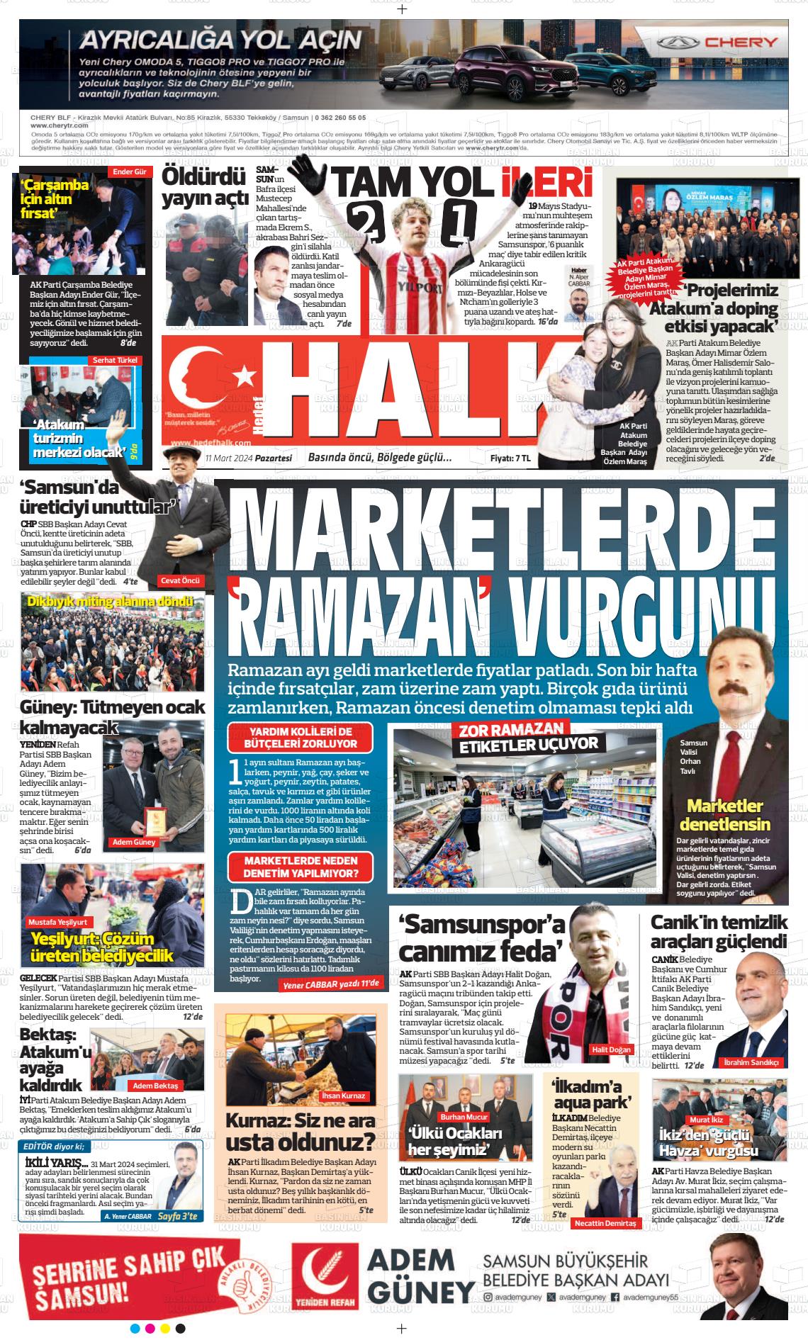 11 Mart 2024 Hedef Halk Gazete Manşeti