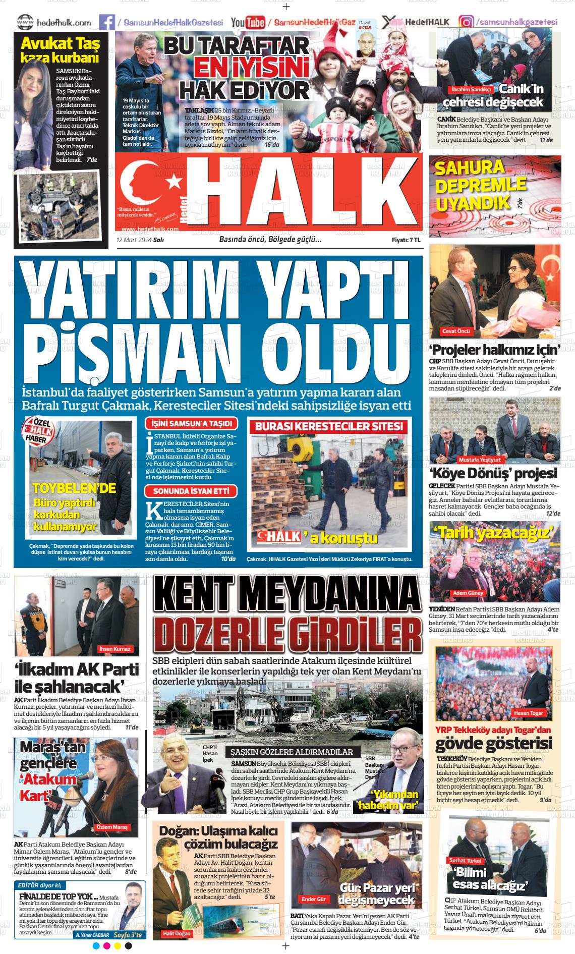 12 Mart 2024 Hedef Halk Gazete Manşeti